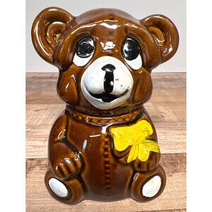 Vintage 1982 Houston Fords Ceramic Teddy Bear Honey Jar  Handmade In Taiwan